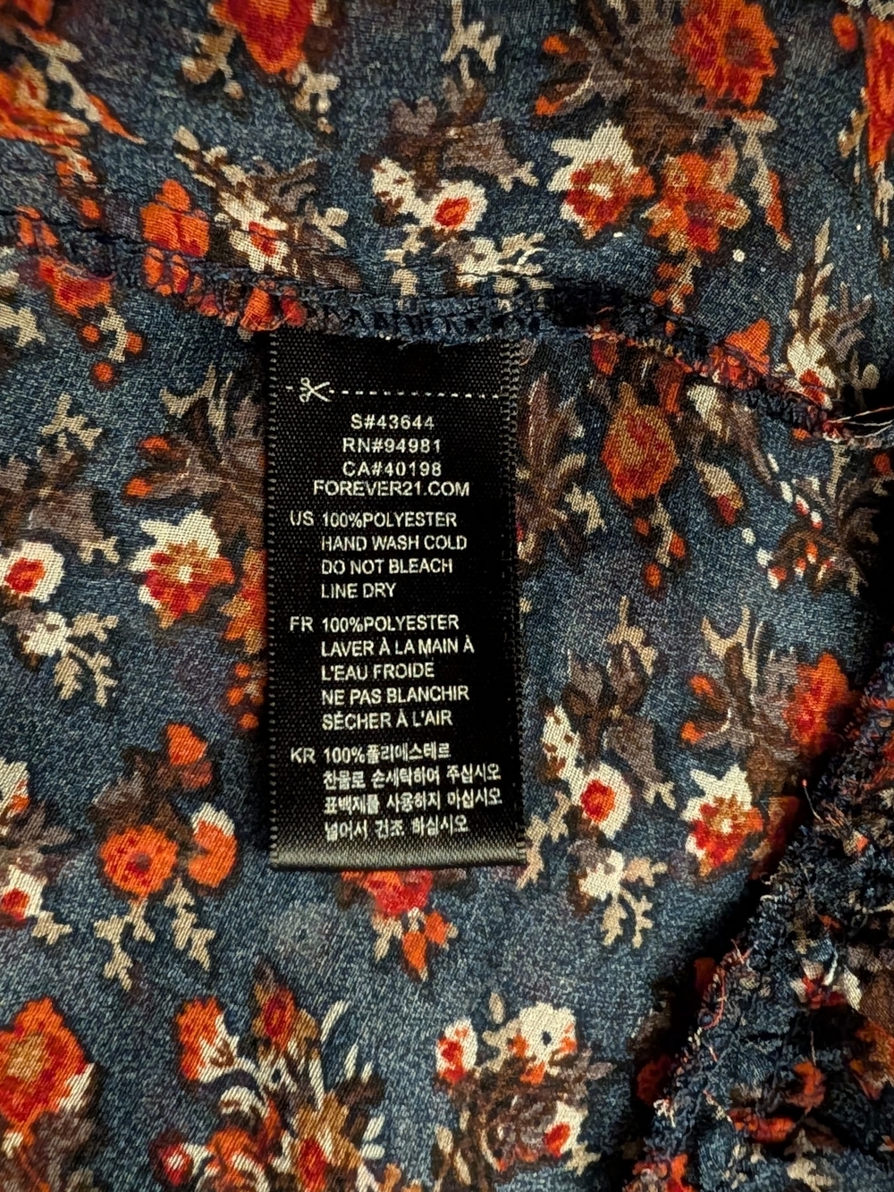 NWOT Forever 21 Navy Rust Orange Ditsy Floral Sheer Boho Peasant Blouse Size L - Picture 5 of 11